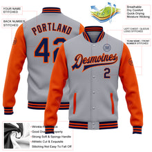 Laden Sie das Bild in den Galerie-Viewer, Custom Gray Navy-Orange Bomber Full-Snap Varsity Letterman Two Tone Jacket
