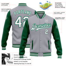 Charger l&#39;image dans la galerie, Custom Gray White-Kelly Green Bomber Full-Snap Varsity Letterman Two Tone Jacket
