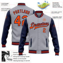 Загрузить изображение в средство просмотра галереи, Custom Gray Orange-Navy Bomber Full-Snap Varsity Letterman Two Tone Jacket
