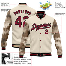 Load image into Gallery viewer, Custom City Cream Crimson-Black Camo Sleeves 3D Pattern Design Bomber Full-Snap Varsity Letterman Jacket
