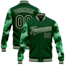 Load image into Gallery viewer, Custom Green Cream Camo Sleeves 3D Pattern Design Bomber Full-Snap Varsity Letterman Jacket
