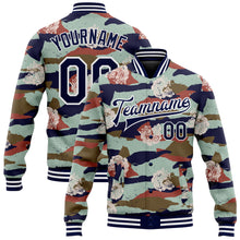 Charger l&#39;image dans la galerie, Custom Camo Navy-White Tiger 3D Pattern Design Bomber Full-Snap Varsity Letterman Salute To Service Jacket
