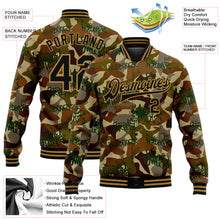 Charger l&#39;image dans la galerie, Custom Camo Black-Old Gold Graffiti Drips 3D Pattern Design Bomber Full-Snap Varsity Letterman Salute To Service Jacket
