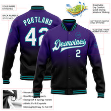 Charger l&#39;image dans la galerie, Custom Purple White Black-Teal Bomber Full-Snap Varsity Letterman Fade Fashion Jacket
