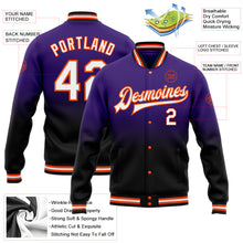 Charger l&#39;image dans la galerie, Custom Purple White Black-Orange Bomber Full-Snap Varsity Letterman Fade Fashion Jacket
