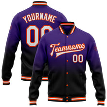 Charger l&#39;image dans la galerie, Custom Purple White Black-Orange Bomber Full-Snap Varsity Letterman Fade Fashion Jacket
