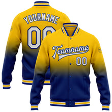 Загрузить изображение в средство просмотра галереи, Custom Yellow White-Royal Bomber Full-Snap Varsity Letterman Fade Fashion Jacket
