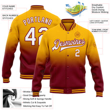 Load image into Gallery viewer, Custom Gold White-Crimson Bomber Full-Snap Varsity Letterman Fade Fashion Jacket
