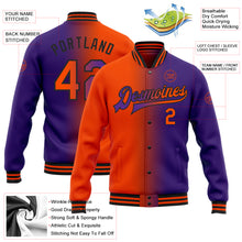 Load image into Gallery viewer, Custom Purple Orange-Black Bomber Full-Snap Varsity Letterman Gradient Fashion Jacket
