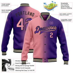 Custom Purple Medium Pink-Black Bomber Full-Snap Varsity Letterman Gradient Fashion Jacket