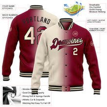 Загрузить изображение в средство просмотра галереи, Custom Maroon Cream-Black Bomber Full-Snap Varsity Letterman Gradient Fashion Jacket
