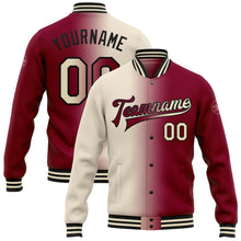 Загрузить изображение в средство просмотра галереи, Custom Maroon Cream-Black Bomber Full-Snap Varsity Letterman Gradient Fashion Jacket
