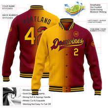 Load image into Gallery viewer, Custom Maroon Gold-Black Bomber Full-Snap Varsity Letterman Gradient Fashion Jacket
