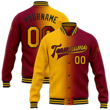 Load image into Gallery viewer, Custom Maroon Gold-Black Bomber Full-Snap Varsity Letterman Gradient Fashion Jacket
