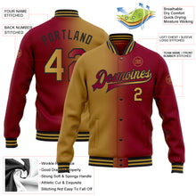 Charger l&#39;image dans la galerie, Custom Maroon Old Gold-Black Bomber Full-Snap Varsity Letterman Gradient Fashion Jacket
