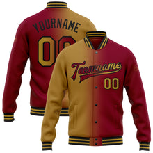 Charger l&#39;image dans la galerie, Custom Maroon Old Gold-Black Bomber Full-Snap Varsity Letterman Gradient Fashion Jacket
