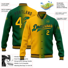 Load image into Gallery viewer, Custom Kelly Green Gold-Black Bomber Full-Snap Varsity Letterman Gradient Fashion Jacket
