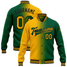 Load image into Gallery viewer, Custom Kelly Green Gold-Black Bomber Full-Snap Varsity Letterman Gradient Fashion Jacket
