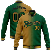 Загрузить изображение в средство просмотра галереи, Custom Kelly Green Old Gold-Black Bomber Full-Snap Varsity Letterman Gradient Fashion Jacket
