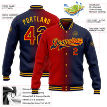 Load image into Gallery viewer, Custom Navy Red-Gold Bomber Full-Snap Varsity Letterman Gradient Fashion Jacket
