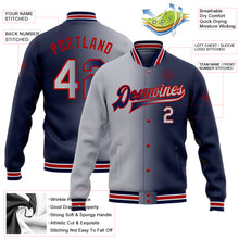 Charger l&#39;image dans la galerie, Custom Navy Gray-Red Bomber Full-Snap Varsity Letterman Gradient Fashion Jacket
