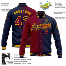 Load image into Gallery viewer, Custom Navy Maroon-Gold Bomber Full-Snap Varsity Letterman Gradient Fashion Jacket
