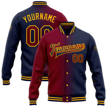 Load image into Gallery viewer, Custom Navy Maroon-Gold Bomber Full-Snap Varsity Letterman Gradient Fashion Jacket
