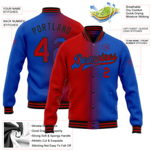 Laden Sie das Bild in den Galerie-Viewer, Custom Thunder Blue Red-Black Bomber Full-Snap Varsity Letterman Gradient Fashion Jacket
