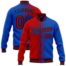 Laden Sie das Bild in den Galerie-Viewer, Custom Thunder Blue Red-Black Bomber Full-Snap Varsity Letterman Gradient Fashion Jacket
