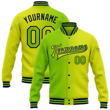 Charger l&#39;image dans la galerie, Custom Neon Yellow Neon Green-Navy Bomber Full-Snap Varsity Letterman Gradient Fashion Jacket
