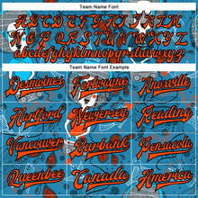 Laden Sie das Bild in den Galerie-Viewer, Custom Powder Blue Orange-Black Casual Music Festival 3D Pattern Design Bomber Full-Snap Varsity Letterman Jacket
