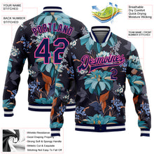 Load image into Gallery viewer, Custom Navy Pink Flowers 3D Pattern Design Bomber Full-Snap Varsity Letterman Jacket
