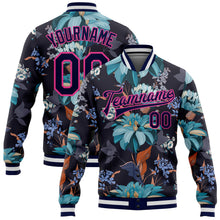 Load image into Gallery viewer, Custom Navy Pink Flowers 3D Pattern Design Bomber Full-Snap Varsity Letterman Jacket
