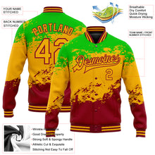 Laden Sie das Bild in den Galerie-Viewer, Custom Green Gold-Crimson Black History Month 3D Pattern Design Bomber Full-Snap Varsity Letterman Jacket
