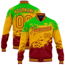 Laden Sie das Bild in den Galerie-Viewer, Custom Green Gold-Crimson Black History Month 3D Pattern Design Bomber Full-Snap Varsity Letterman Jacket
