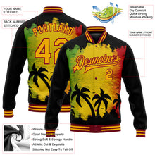 Laden Sie das Bild in den Galerie-Viewer, Custom Black Gold-Crimson Black History Month Hawaii Palm Trees 3D Bomber Full-Snap Varsity Letterman Jacket
