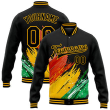 Load image into Gallery viewer, Custom Black Gold Red-Kelly Green Black History Month 3D Pattern Design Bomber Full-Snap Varsity Letterman Jacket
