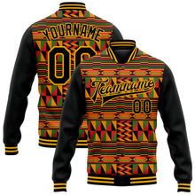 Load image into Gallery viewer, Custom Black Gold Red-Kelly Green Black History Month 3D Pattern Design Bomber Full-Snap Varsity Letterman Jacket
