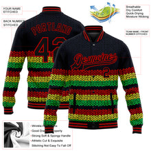 Charger l&#39;image dans la galerie, Custom Black Red Kelly Green-Gold Black History Month 3D Pattern Design Bomber Full-Snap Varsity Letterman Jacket
