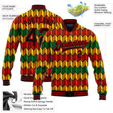 Load image into Gallery viewer, Custom Red Black Kelly Green-Gold Black History Month 3D Pattern Design Bomber Full-Snap Varsity Letterman Jacket
