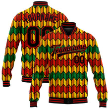 Load image into Gallery viewer, Custom Red Black Kelly Green-Gold Black History Month 3D Pattern Design Bomber Full-Snap Varsity Letterman Jacket
