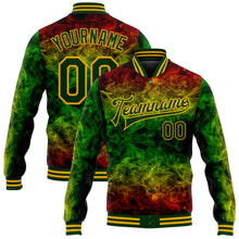 Загрузить изображение в средство просмотра галереи, Custom Red Green-Gold Black History Month 3D Pattern Design Bomber Full-Snap Varsity Letterman Jacket
