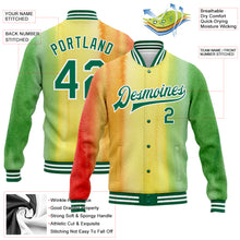 Load image into Gallery viewer, Custom Gold Kelly Green-Red Black History Month 3D Pattern Design Bomber Full-Snap Varsity Letterman Jacket
