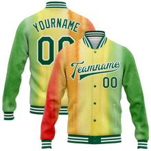 Load image into Gallery viewer, Custom Gold Kelly Green-Red Black History Month 3D Pattern Design Bomber Full-Snap Varsity Letterman Jacket
