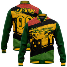 Load image into Gallery viewer, Custom Black Gold-Green Black History Month 3D Pattern Design Bomber Full-Snap Varsity Letterman Jacket
