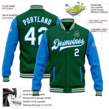 Charger l&#39;image dans la galerie, Custom Kelly Green White-Powder Blue Bomber Full-Snap Varsity Letterman Two Tone Jacket
