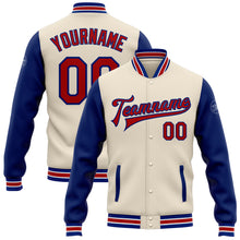 Загрузить изображение в средство просмотра галереи, Custom Cream Red-Royal Bomber Full-Snap Varsity Letterman Two Tone Jacket
