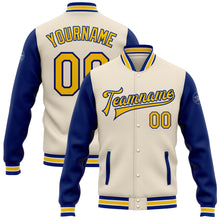 Load image into Gallery viewer, Custom Cream Yellow-Royal Bomber Full-Snap Varsity Letterman Two Tone Jacket
