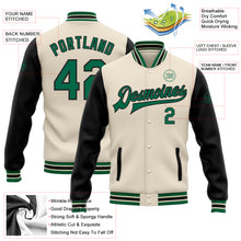 Charger l&#39;image dans la galerie, Custom Cream Kelly Green-Black Bomber Full-Snap Varsity Letterman Two Tone Jacket
