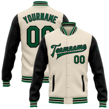 Charger l&#39;image dans la galerie, Custom Cream Kelly Green-Black Bomber Full-Snap Varsity Letterman Two Tone Jacket
